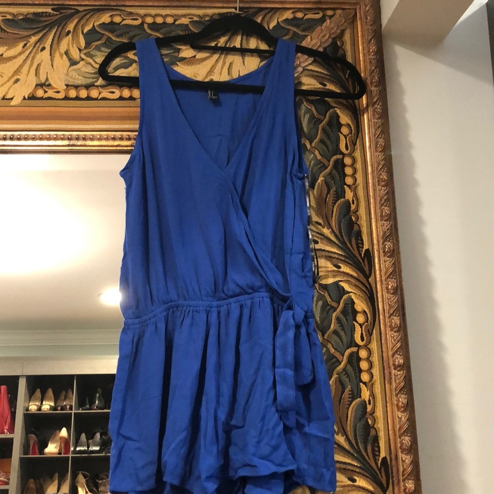 Blue tie front button romper